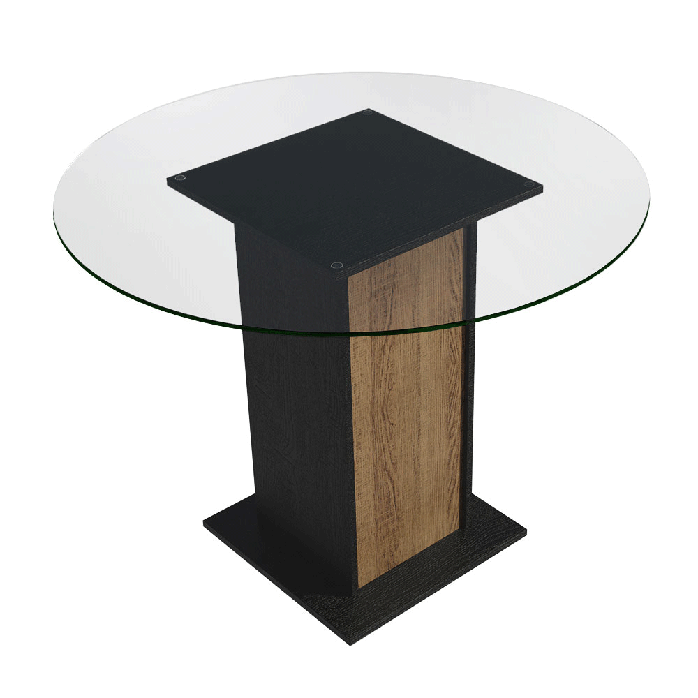 Conjunto Sala de Jantar Denali Mesa Tampo de Vidro 4 Cadeiras Preto/Rustic/Preto Madesa