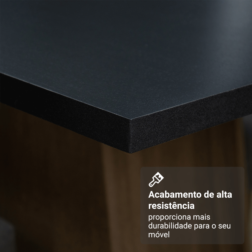 Conjunto Sala de Jantar Mesa Tampo de Madeira com 6 Cadeiras Preto/Rustic/Sintético Preto Madesa Medelin
