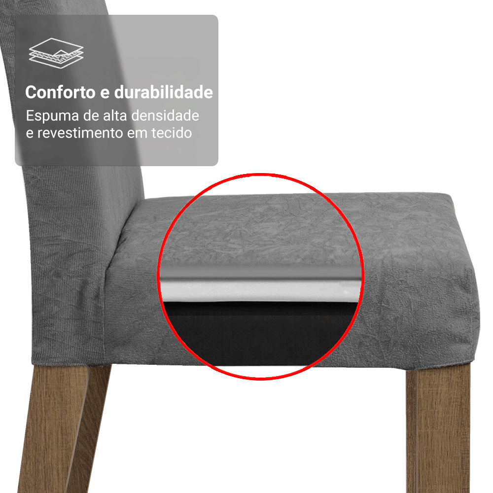 Conjunto Sala de Jantar Mesa Tampo de Vidro 6 Cadeiras Rustic/Preto/Silver Alexis Madesa