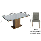 Conjunto Sala de Jantar Mesa Tampo de Vidro 6 Cadeiras Rustic/Cinza/Silver Alexis Madesa