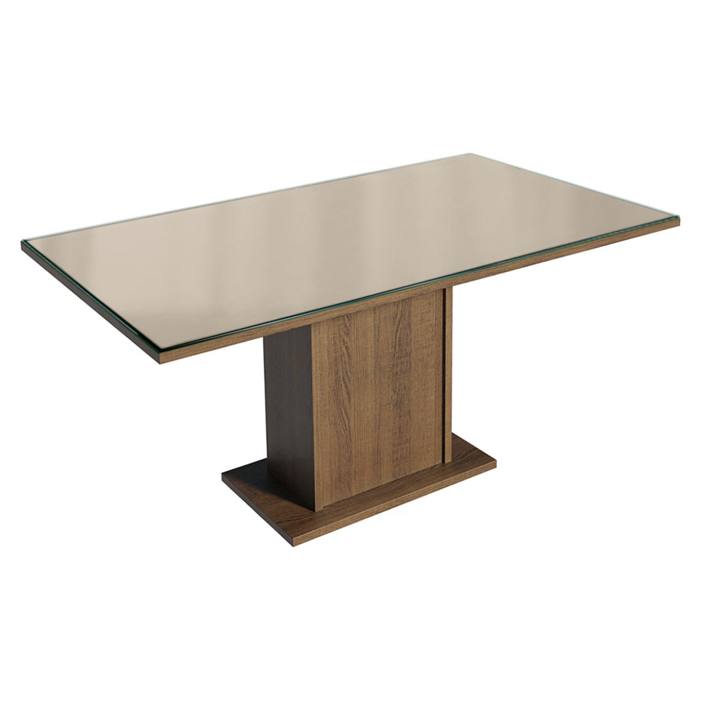 Conjunto Sala de Jantar Mesa Tampo de Vidro 6 Cadeiras Crema/Rustic/Bege Francine Madesa