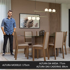 Conjunto Sala de Jantar Mesa Tampo de Vidro 6 Cadeiras Rustic/Crema/Sintético Bege Yolanda Madesa