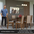 Conjunto Sala de Jantar Mesa Tampo de Vidro 6 Cadeiras Rustic/Crema/Floral Hibiscos Yolanda Madesa