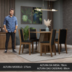 Conjunto Sala de Jantar Mesa Tampo de Madeira 6 Cadeiras Rustic/Crema/Preto Wendy Madesa