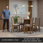 Conjunto Sala de Jantar Mesa Tampo de Madeira 6 Cadeiras Rustic/Hibiscos Wendy Madesa