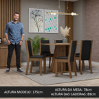 Conjunto Sala de Jantar Mesa Tampo de Madeira 6 Cadeiras Rustic/Preto Wendy Madesa