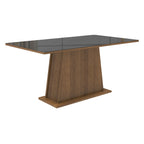 Conjunto Sala de Jantar Mesa Tampo de Vidro 6 Cadeiras Rustic/Preto/Oxford Stéfani Madesa