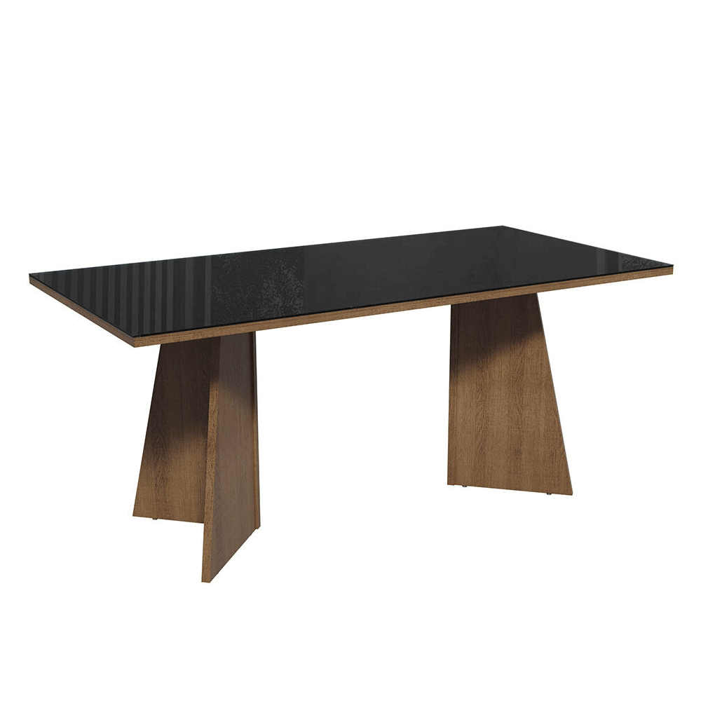 Conjunto Sala de Jantar Mesa Tampo de Vidro 6 Cadeiras Rustic/Preto Viola Madesa