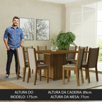 Conjunto Sala de Jantar Mesa Tampo de Madeira 8 Cadeiras Rustic/Crema/Bege Marisa Madesa