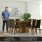 Conjunto Sala de Jantar Mesa Tampo de Madeira 8 Cadeiras Rustic/Preto Marisa Madesa