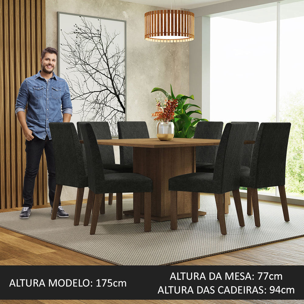 Conjunto Sala de Jantar Mesa Tampo de Madeira 8 Cadeiras Rustic/Oxford Doris Madesa