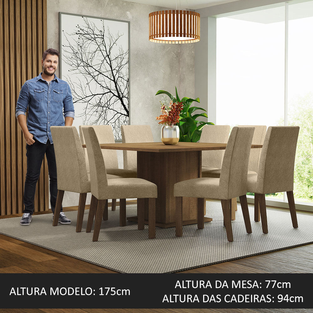 Conjunto Sala de Jantar Mesa Tampo de Madeira 8 Cadeiras Rustic/Imperial Doris Madesa