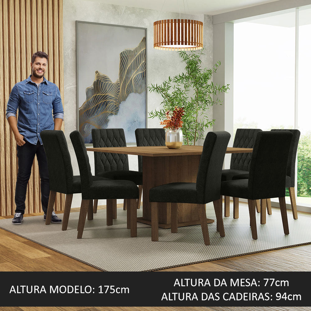 Conjunto Sala de Jantar Mesa Tampo de Madeira 8 Cadeiras Rustic/Oxford Leila Madesa