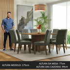 Conjunto Sala de Jantar Mesa Tampo de Madeira 8 Cadeiras Rustic/Silver Leila Madesa