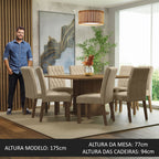 Conjunto Sala de Jantar Mesa Tampo de Madeira 8 Cadeiras Rustic/Imperial Leila Madesa
