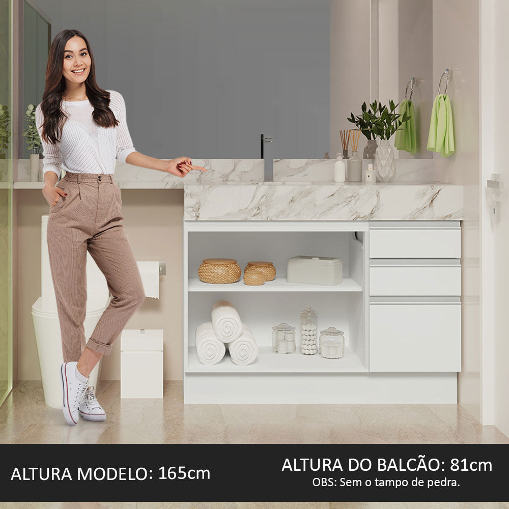 Armário Gabinete para Banheiro 120cm 2 Portas 3 Gavetas Branco Madesa