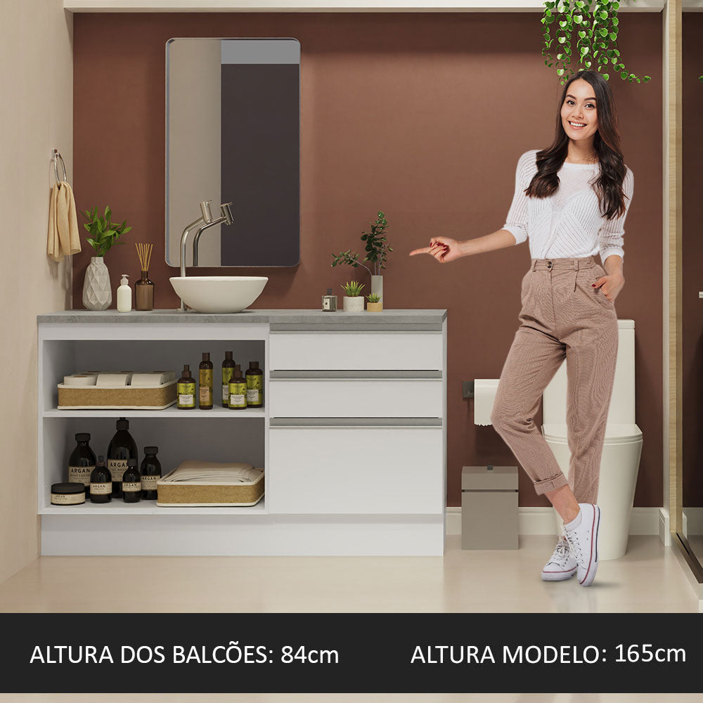 Armário Gabinete para Banheiro 140cm 2 Portas 3 Gavetas Branco Madesa