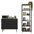 Kit Cozinha Balcão Gabinete 3 Portas 2 Gavetas e Armário Cozinha Despensa 5 Prateleiras Preto/Rustic