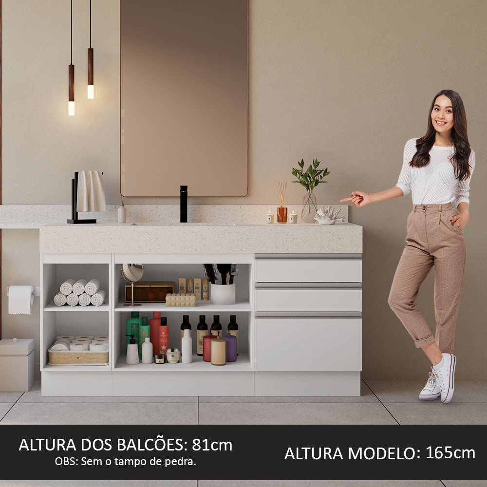 Armário Gabinete para Banheiro 180cm 3 Portas 3 Gavetas Branco Madesa