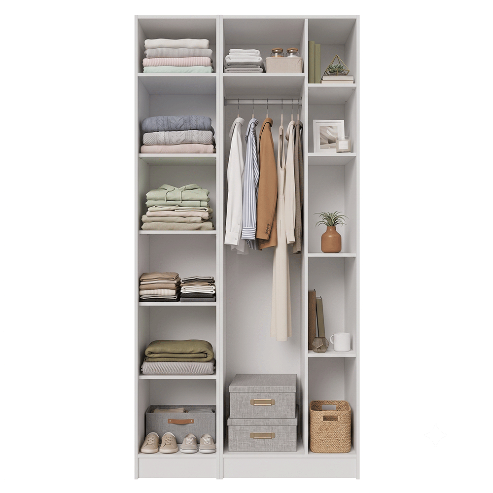 Guarda-Roupa Modulado 2 Portas com Espelhos 5 Nichos Branco Neo Madesa 01
