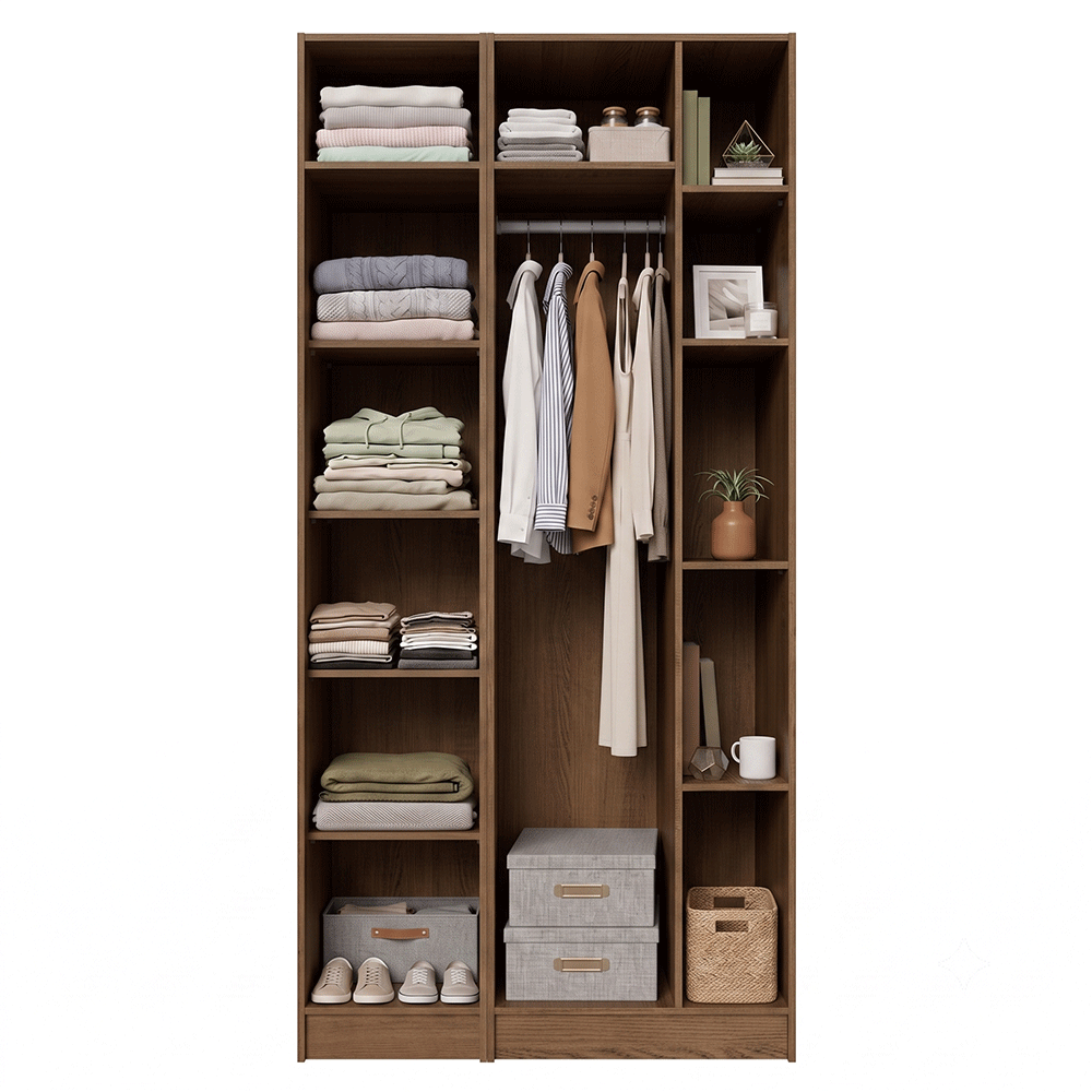 Guarda-Roupa Modulado 2 Portas com Espelhos 5 Nichos Rustic/Crema Neo Madesa 01