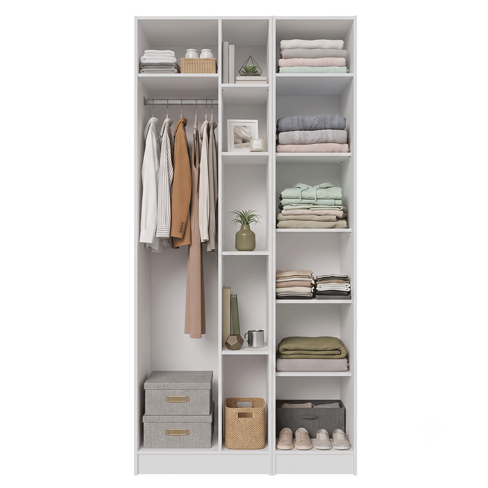 Guarda-Roupa Modulado 2 Portas com Espelhos 5 Nichos Branco Neo Madesa 02