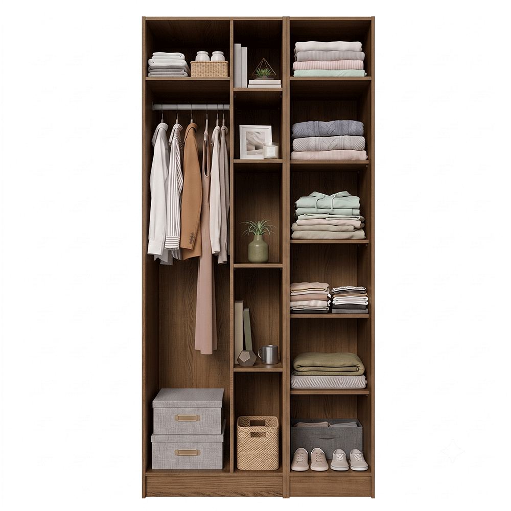 Guarda-Roupa Modulado 2 Portas com Espelhos 5 Nichos Rustic/Crema Neo Madesa 02