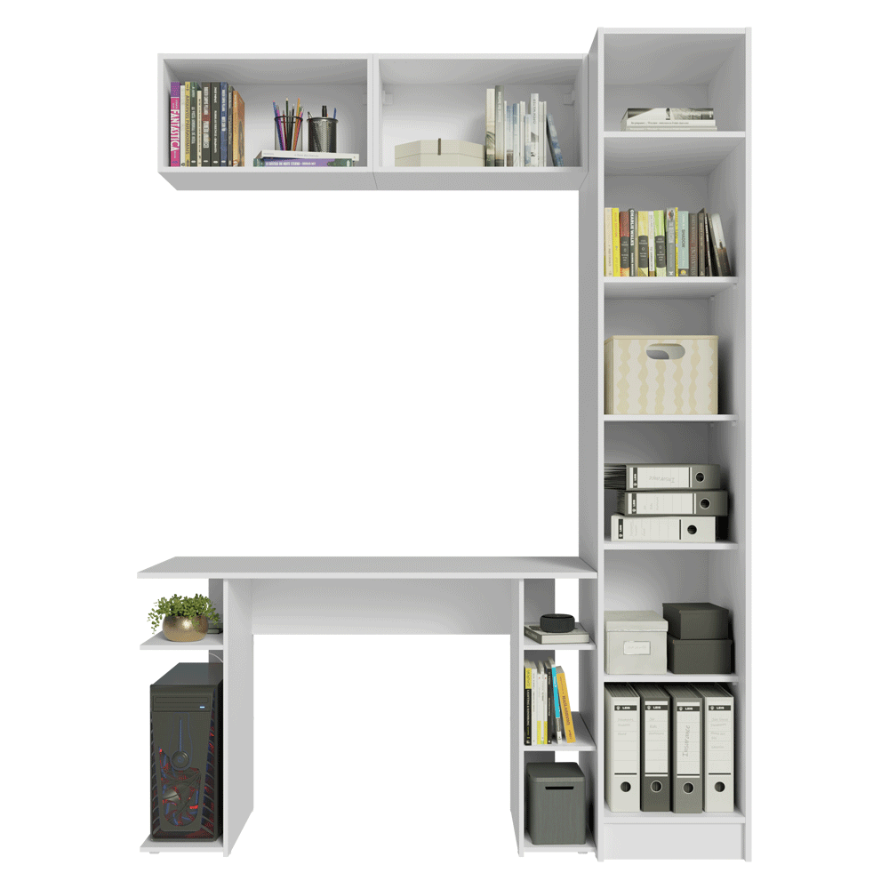 Conjunto Home Office 1 Guarda-Roupa 2 Aéreos Neo 1 Escrivaninha Branco Madesa