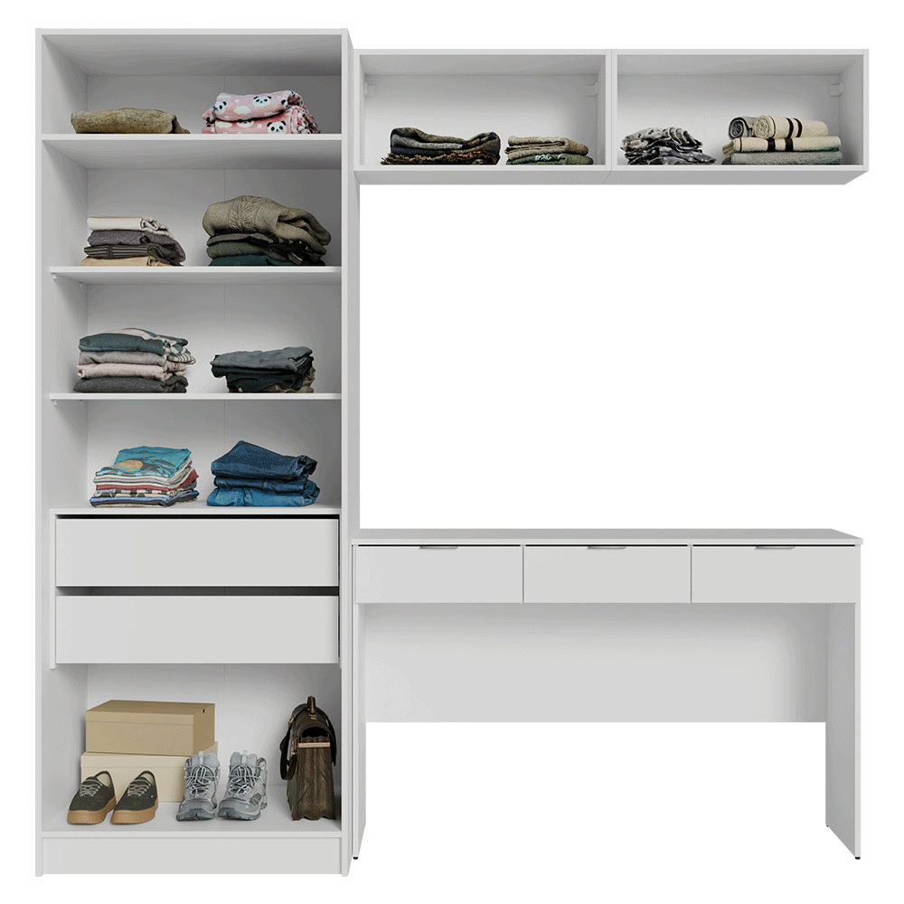 Conjunto Quarto 1 Penteadeira 2 Aéreos 1 Guarda-Roupa 2 Portas Neo Branco Madesa