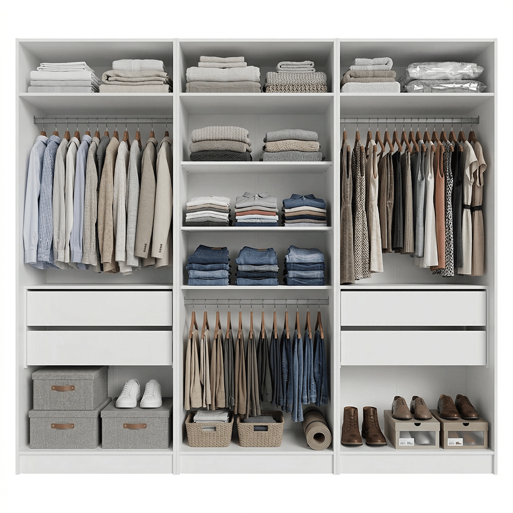 Guarda-Roupa Modulado 240 cm 6 Portas 4 Gavetas Branco Neo Madesa 01