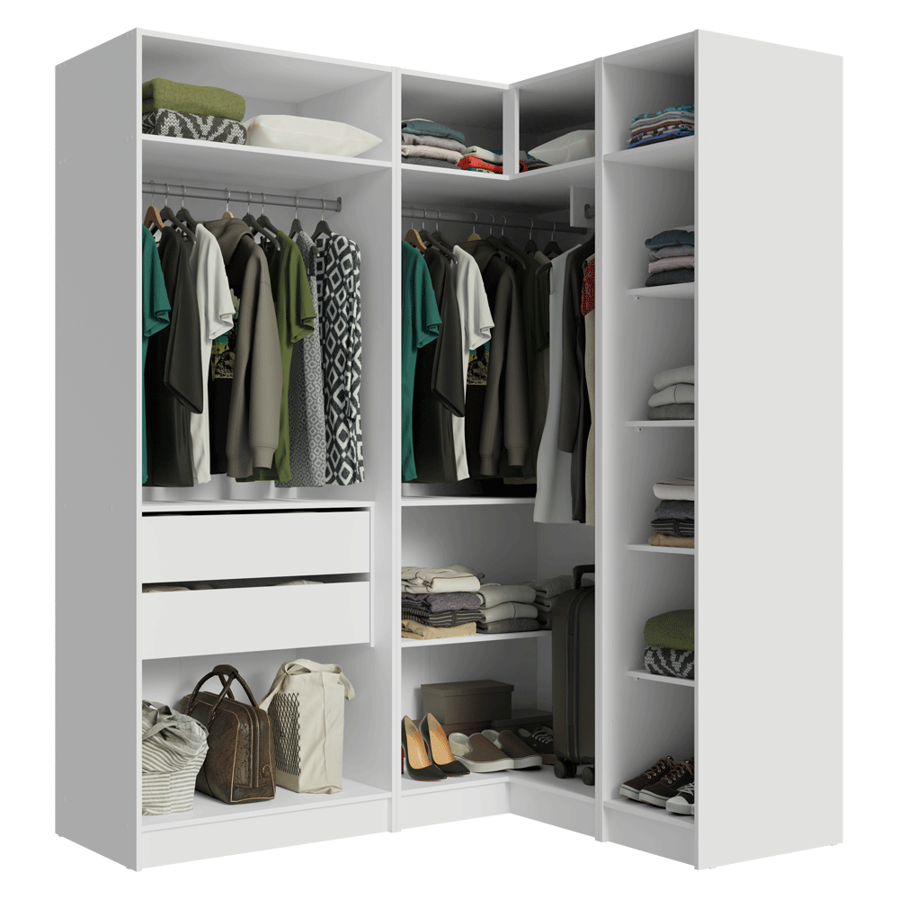 Guarda-Roupa Modulado de Canto 310 cm 5 Portas com Espelhos 2 Gavetas Branco Neo Madesa 03