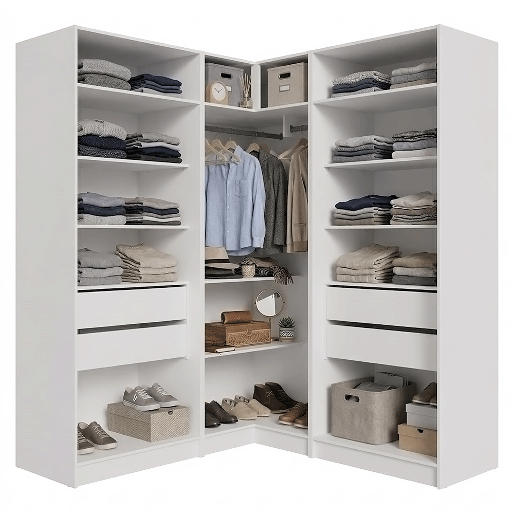 Guarda-Roupa Modulado de Canto 350 cm 6 Portas 4 Gavetas Branco Neo Madesa 01