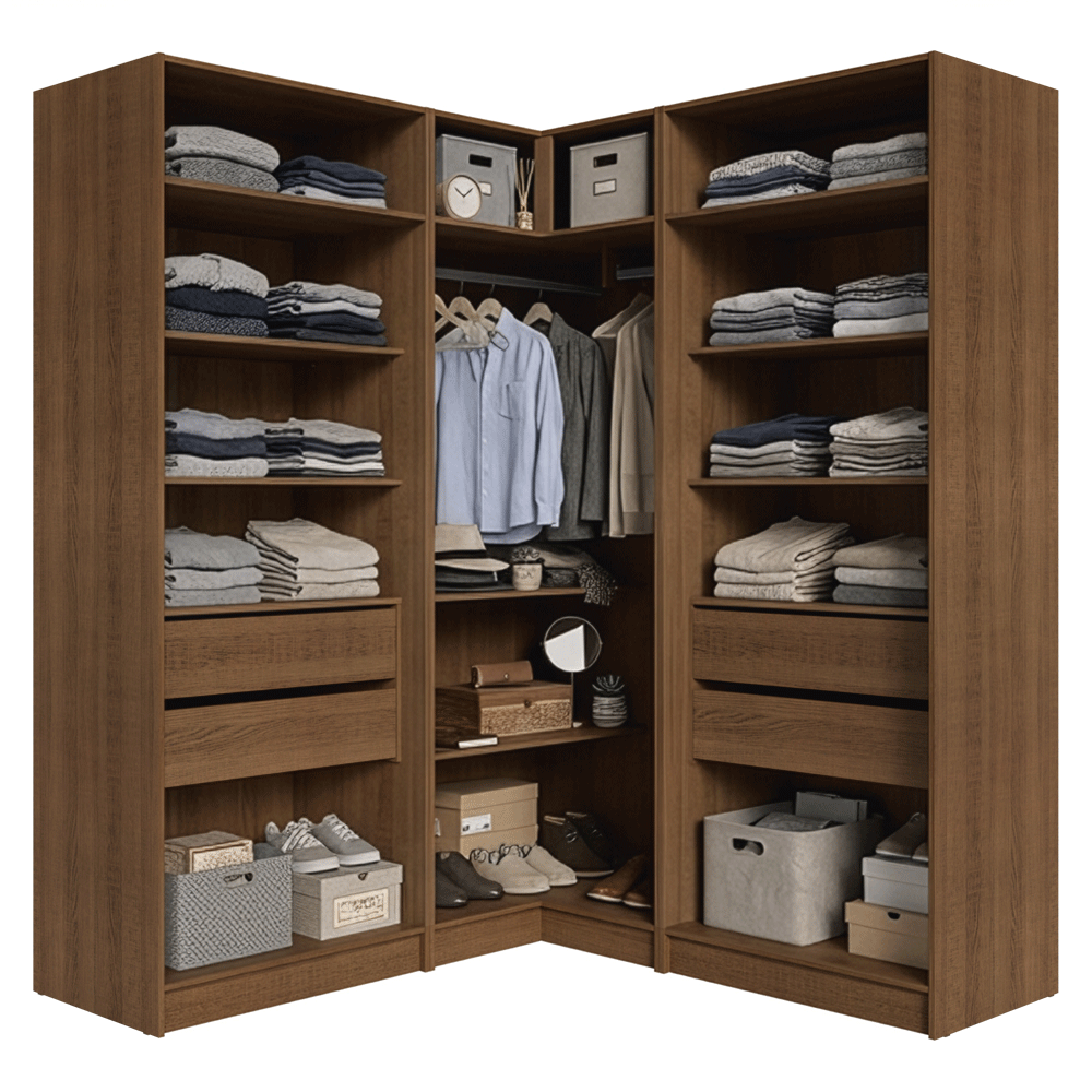 Guarda-Roupa Modulado de Canto 350 cm 6 Portas 4 Gavetas Rustic/Crema Neo Madesa 01