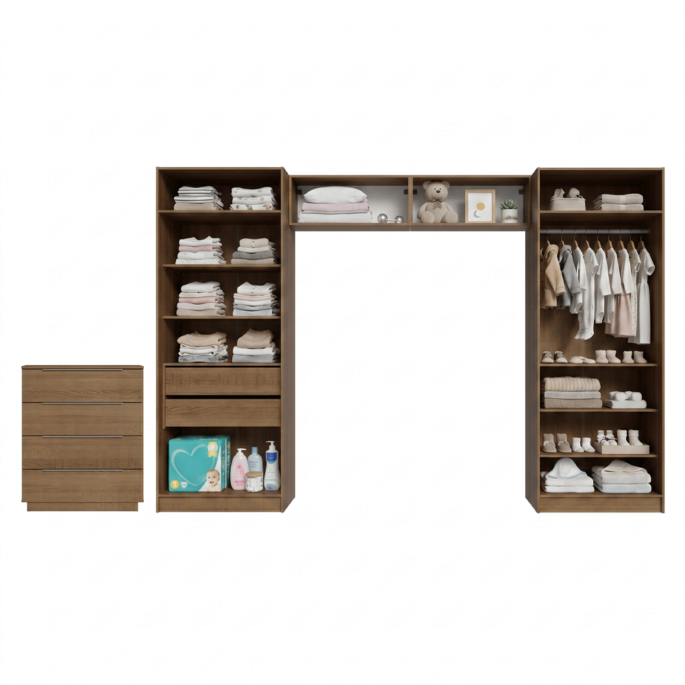 Quarto Infantil com 2 Guarda-Roupas Neo 2 Aéreos 1 Cômoda Rustic/Crema Madesa 03