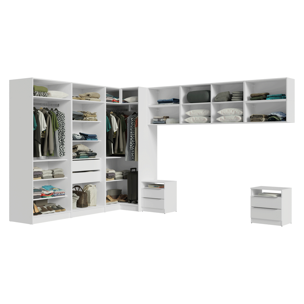 Quarto Completo Casal de Canto 610 cm com Mesa de Cabeceira Branco Neo Madesa