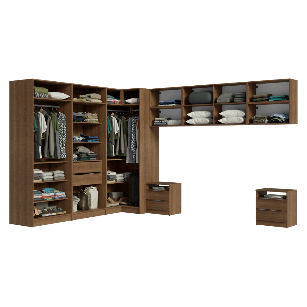 Quarto Completo Casal de Canto 610 cm com Mesa de Cabeceira Rustic/Crema Neo Madesa