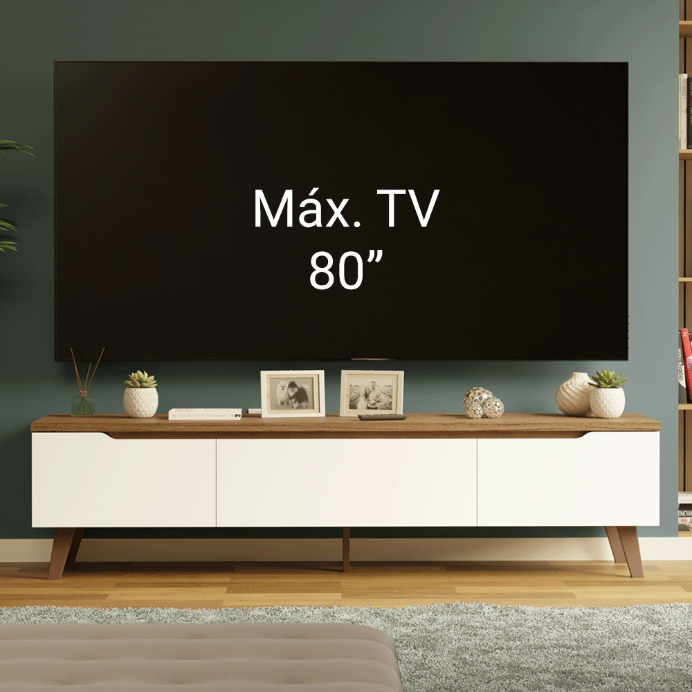 Rack para TV até 80 Polegadas 180 cm 2 Portas 1 Gaveta Rustic/Branco Nilo Madesa
