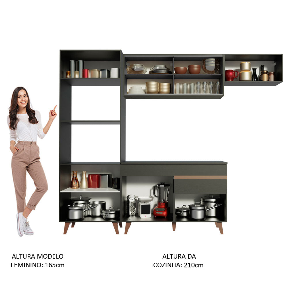 Armário de Cozinha Completa 260cm Preto Reims Madesa XA01