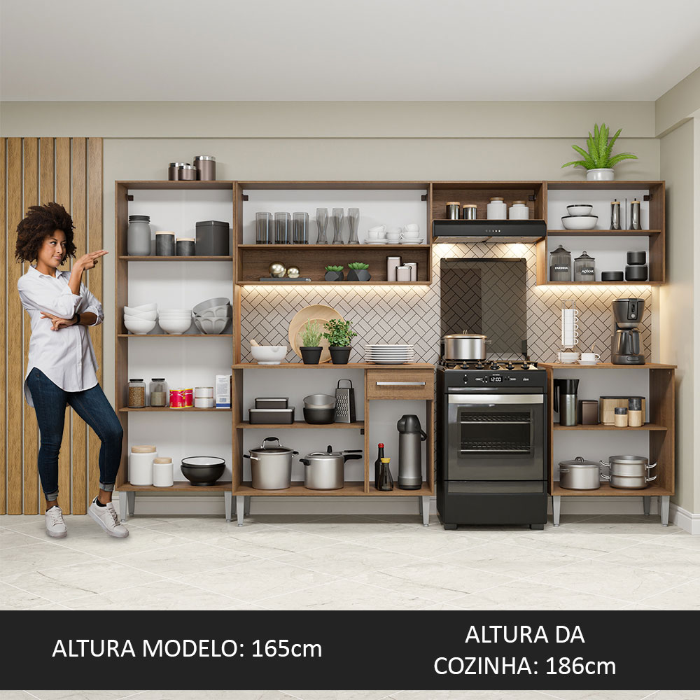 Armário de Cozinha Completa 293cm Rustic/Preto Emilly Madesa 01 XT