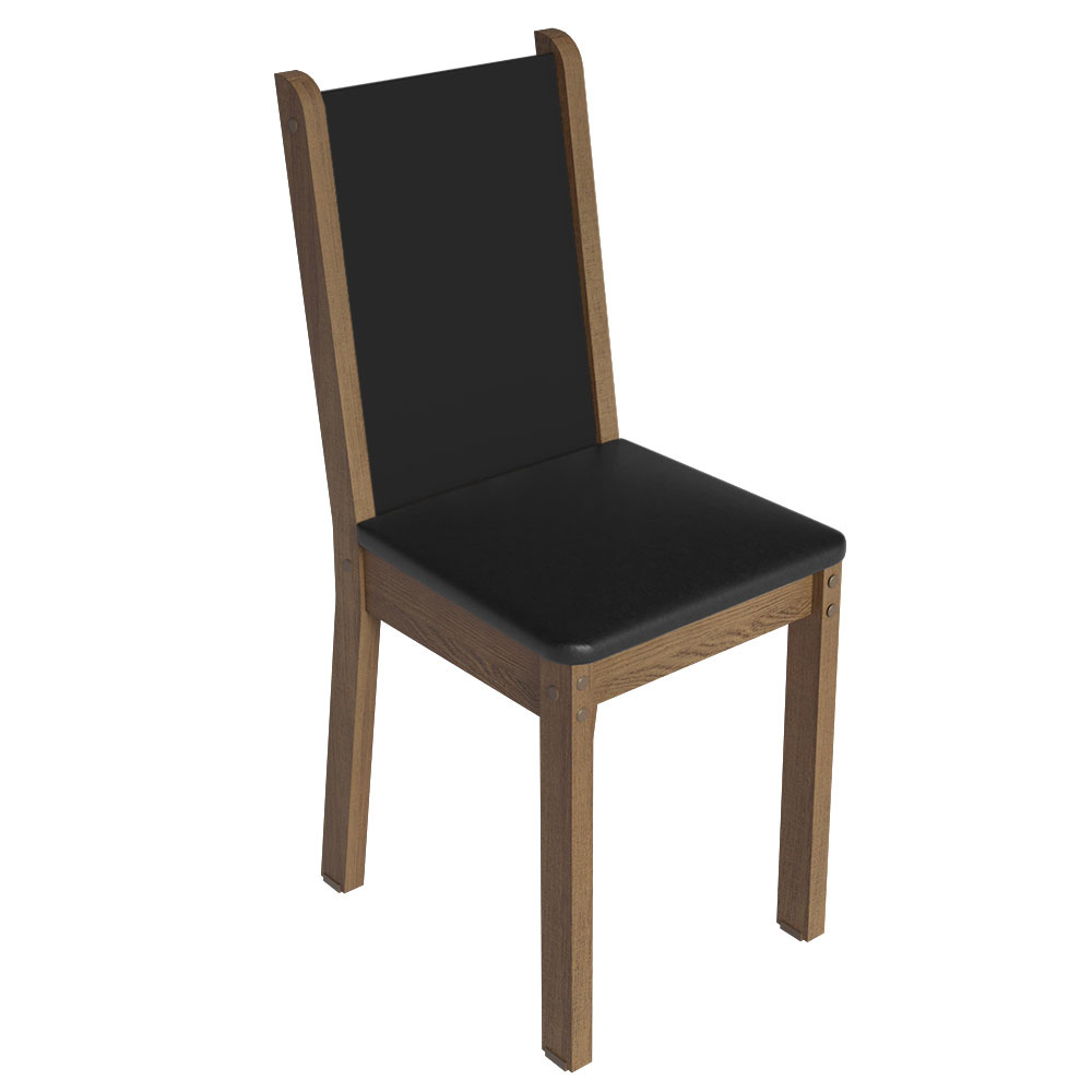 Conjunto Sala de Jantar Aline Madesa Mesa Tampo de Vidro com 4 Cadeiras Rustic/Preto
