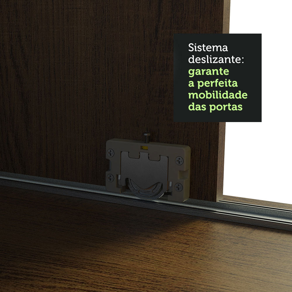 Guarda-Roupa Casal Madesa Kansas 3 Portas de Correr de Espelho 3 Gavetas Rustic