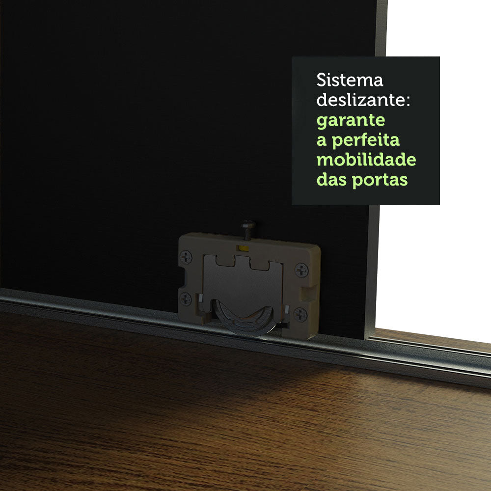 Guarda-Roupa Casal Madesa Kansas 3 Portas de Correr com Espelhos 3 Gavetas Rustic/Preto