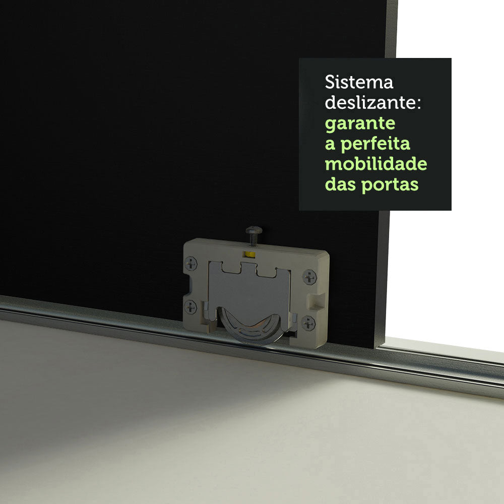 Guarda-Roupa Casal Madesa Austin 4 Portas de Correr de Espelho 3 Gavetas Branco/Preto