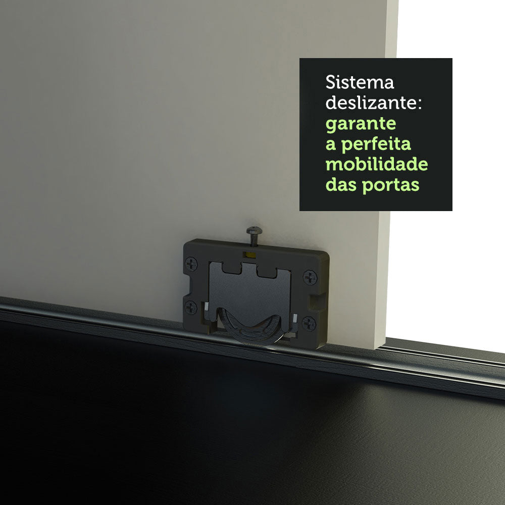 Guarda-Roupa Casal Madesa Austin 4 Portas de Correr de Espelho 3 Gavetas Preto/Branco