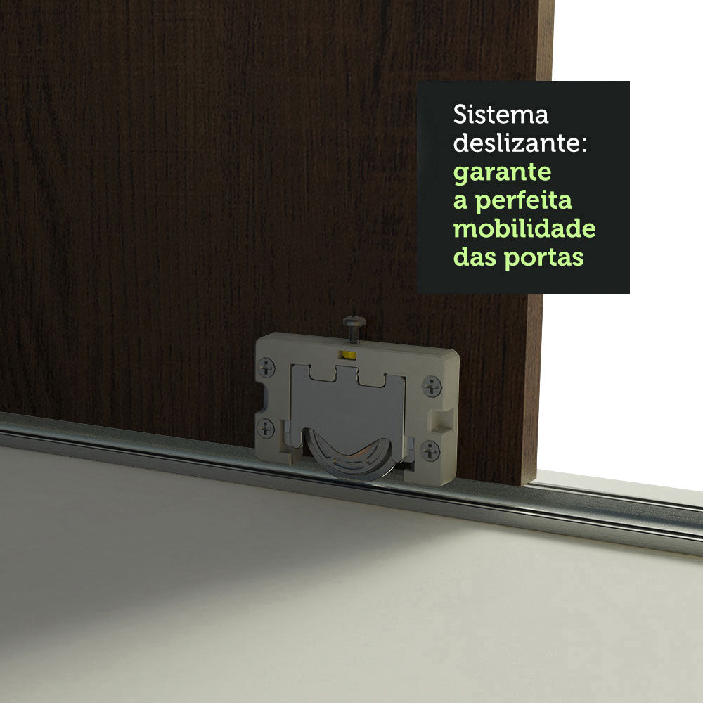 Guarda-Roupa Casal Madesa Austin 4 Portas de Correr de Espelho 3 Gavetas Branco/Rustic