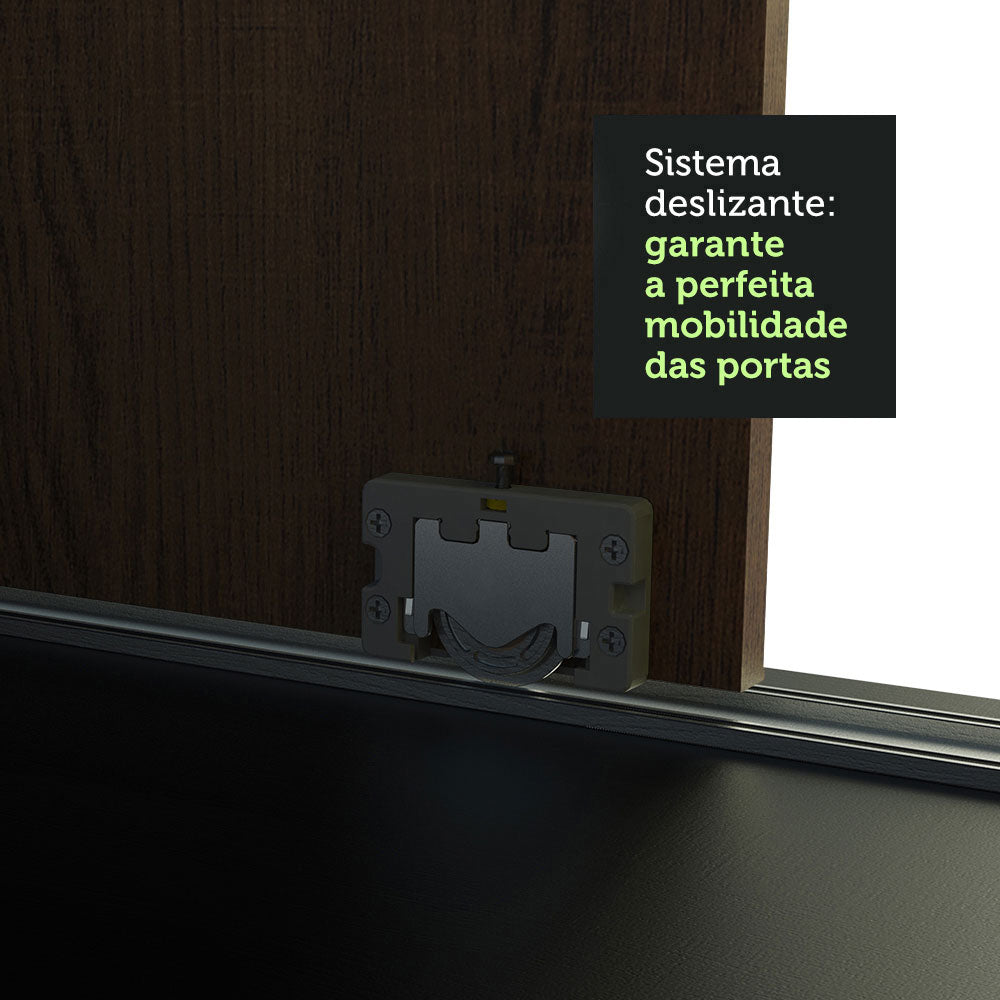 Guarda-Roupa Casal Madesa Austin 4 Portas de Correr com Espelhos 3 Gavetas Preto/Rustic