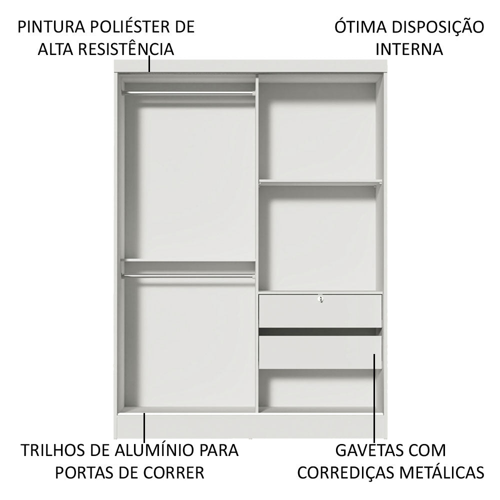 Guarda-Roupa Solteiro Madesa Luke 2 Portas de Correr com Espelho Branco