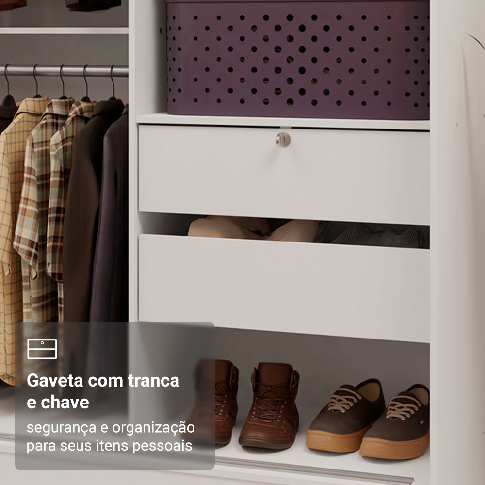 Guarda-Roupa Solteiro Madesa Luke 2 Portas de Correr com Espelho com Pés Branco
