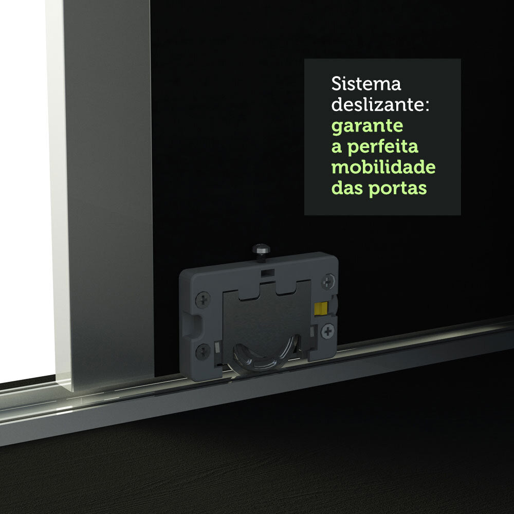 Guarda-Roupa Casal 100% MDF Madesa Royale 3 Portas de Correr com Espelhos Preto/Branco