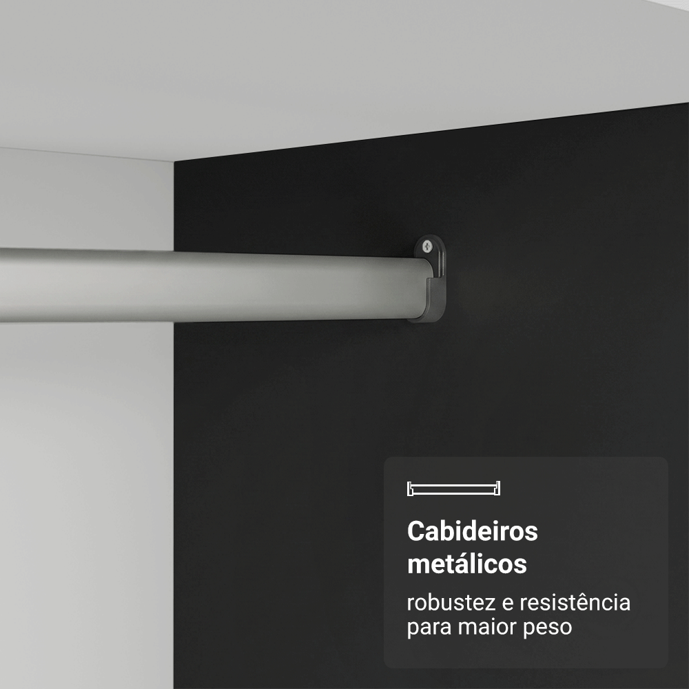 Guarda-Roupa Casal 100% MDF com Pés 3 Portas Preto Malta Madesa